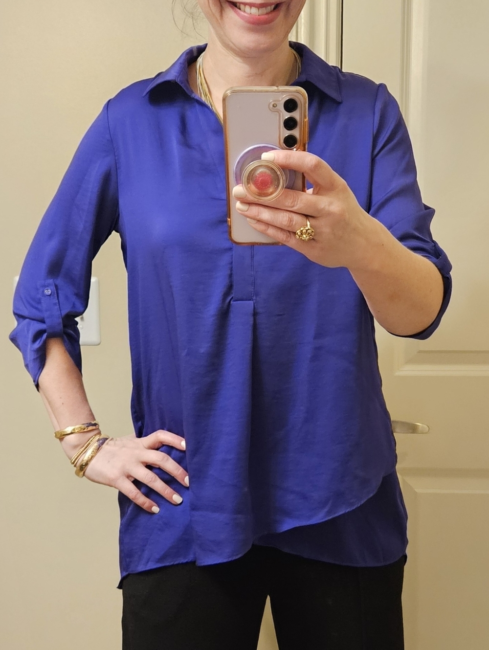 Renuar Airflow Blouse XS Mulberry Plum Purple Hi-Low Top Lightweight 3/4 Sleeve
